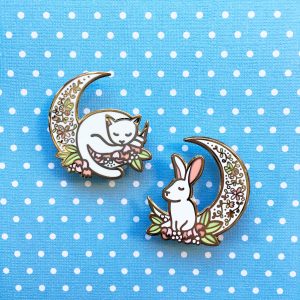 Moon Cat & Rabbit Pin (Daylight edition)