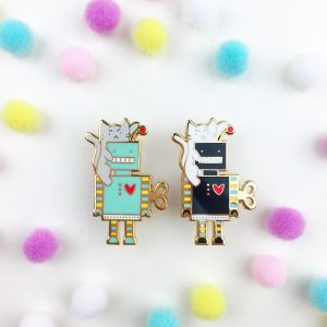 Cat & Robot Pin